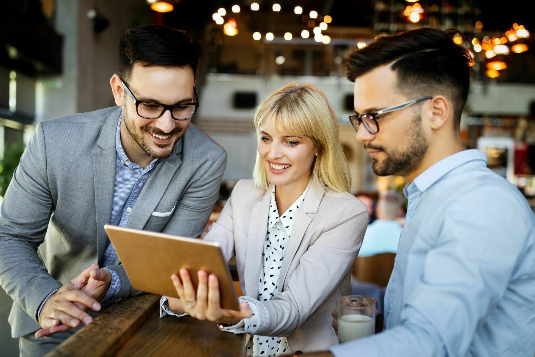 business people reviewing survey results